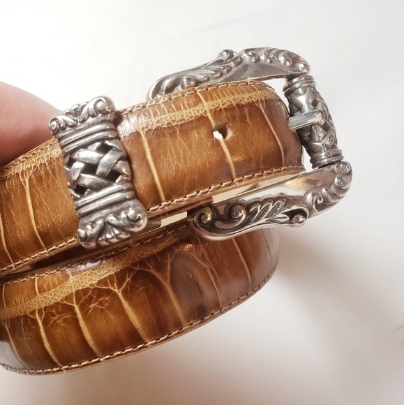 Brighton Brown Leather Belt with Silver Accents - Picture 2 of 8